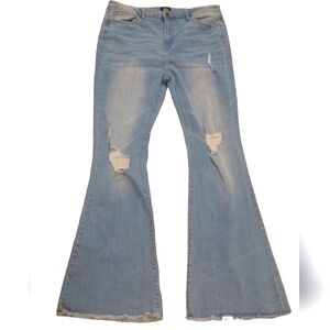 Simple Society Jeans Flare Bottom Bell Distressed Denim 15/32